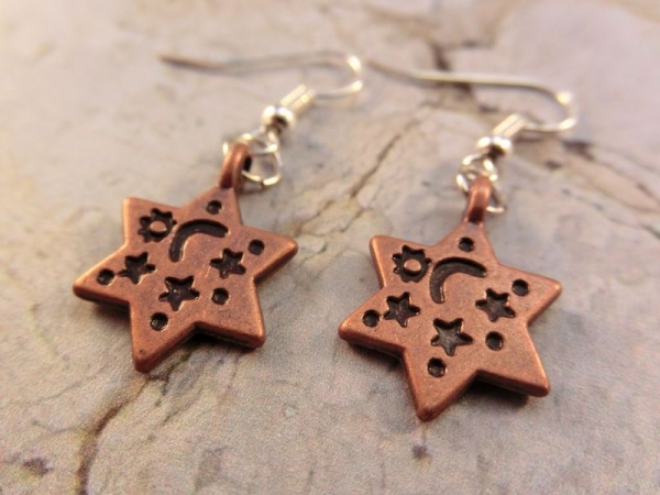 Stern kupferfarbe Ohrringe Vintage Optik Mond Star